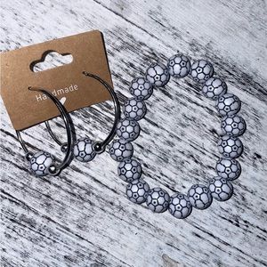 Handmade Soccer Earrings & Bracelet